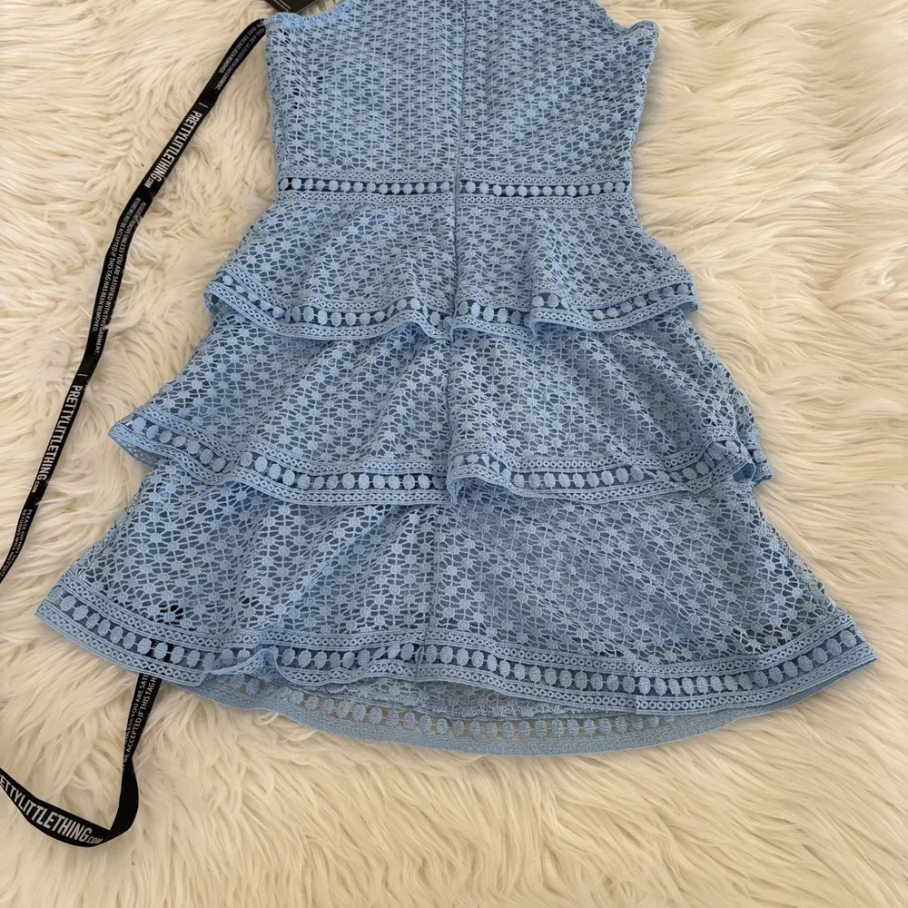 NWT Pretty Little Thing Raine Dusty Blue Ruffle Mini Dress - Picture 6 of 10